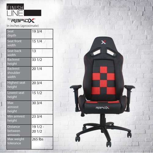 RapidX Finish Line Series Gaming Chair - Red on Black RapidX Finish Line Series Gaming Chair - Red on Black