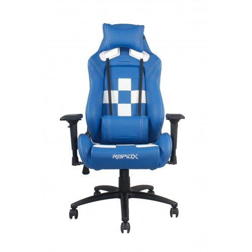 RapidX Finish Line Series Gaming Chair - White on Blue