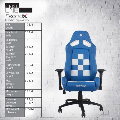 RapidX Finish Line Series Gaming Chair - White on Blue