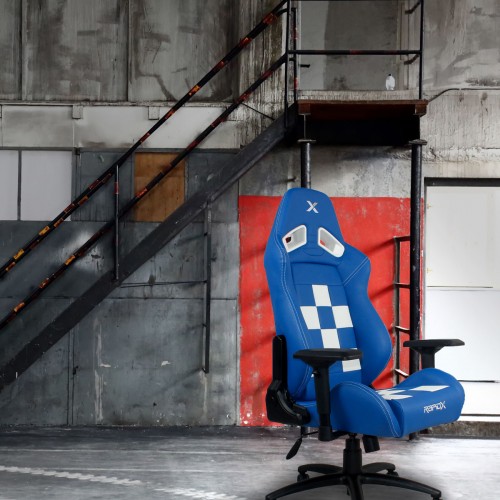RapidX Finish Line Series Gaming Chair - White on Blue