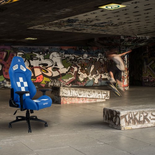 RapidX Finish Line Series Gaming Chair - White on Blue