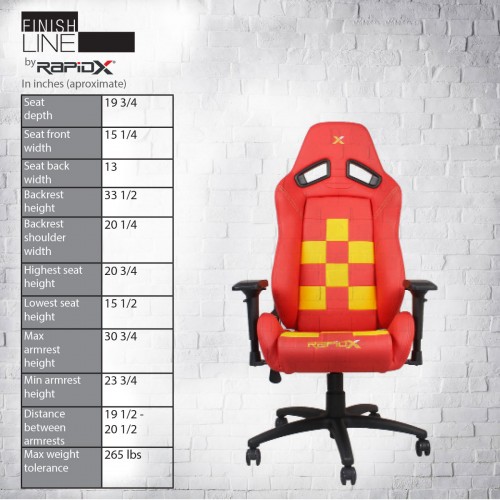 RapidX Finish Line Series Gaming Chair - Yellow on Red RapidX Finish Line Series Gaming Chair - Yellow on Red