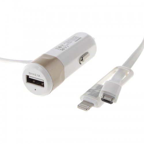 Remax Car Charger with 2 in 1 cable for Android & IOS Devices