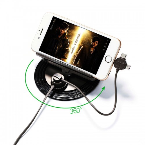 REMAX 360 Degree Rotation Letto 3 in 1 Car holder with Charging Cable - Black