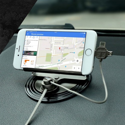 REMAX 360 Degree Rotation Letto 3 in 1 Car holder with Charging Cable - Black