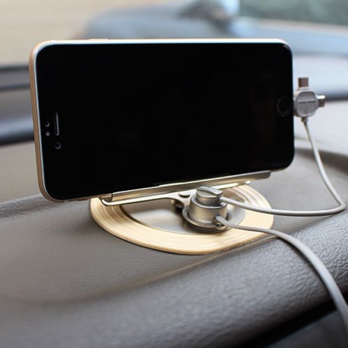 REMAX 360 Degree Rotation Letto 3 in 1 Car holder with Charging Cable - Gold