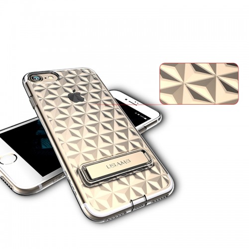 USAMS Unique Design Gelin Series Luxury Transparent TPU Case with Kickstand For iPhone 7 Plus / 8 Plus - Gold