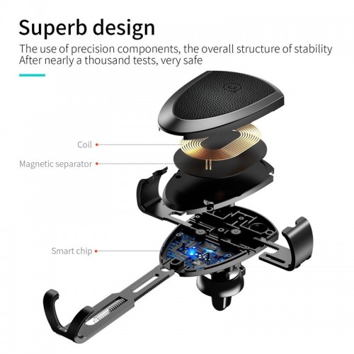 USAMS Wireless Charger Car Air Vent Qi Wireless Car Charger For iPhone X , iPhone 8 , S9 , Note 8  
