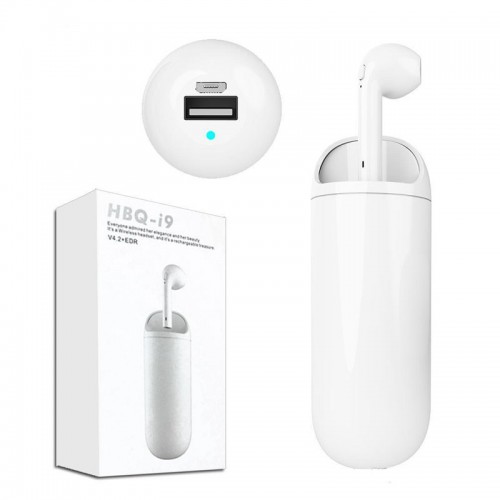 HBQ i9 Sports Mini Bluetooth Earphone with 3300mAh Power Bank - White