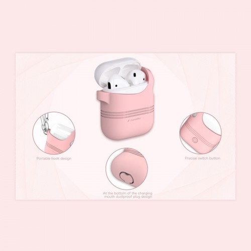 i-Smile Silicone Protective Case For Apple Air-pods with Key-chain - Pink