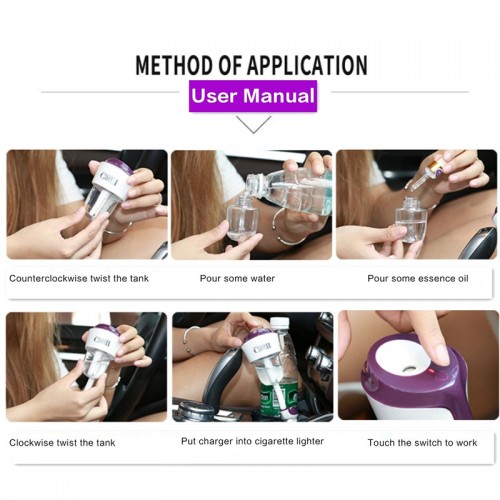 NANUM 2 Car humidifier with 2 USB Car Charger - Purple
