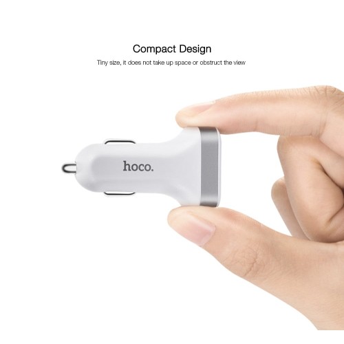  HOCO Z3 Smart Car Charger 3.1A Dual USB LCD Display - SILVER AND WHITE 