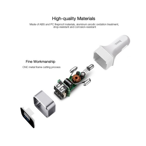  HOCO Z3 Smart Car Charger 3.1A Dual USB LCD Display - SILVER AND WHITE 