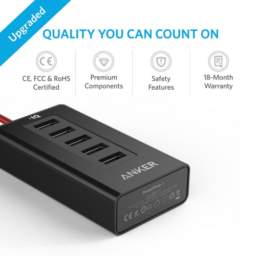Anker Power Drive 5 Port 50W Car Charger - Black