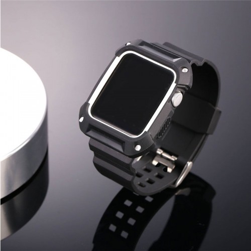 Rugged Protective Case with Strap for Apple Watch 42MM - Black/Silver