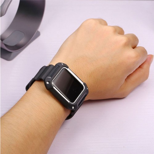 Rugged Protective Case with Strap for Apple Watch 42MM - Black/Silver