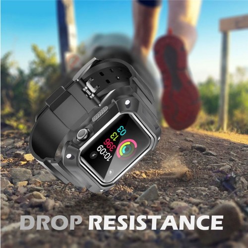 Rugged Protective Case with Strap for Apple Watch 42MM - Black/Silver