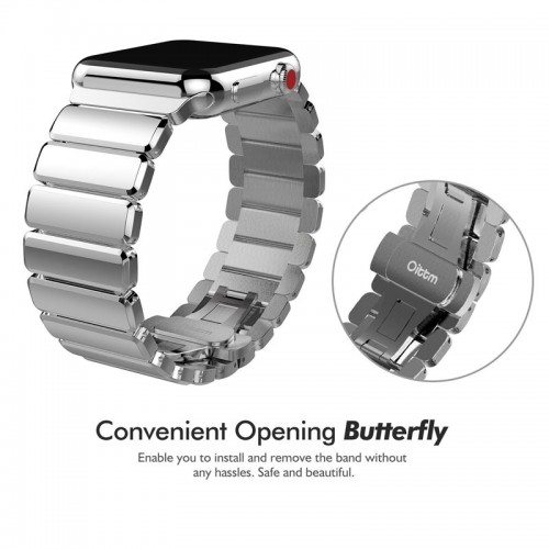 Stainless Steel Link Bracelet Metal Double Button Folding Clasp Band For 42 MM Apple Watch - Silver