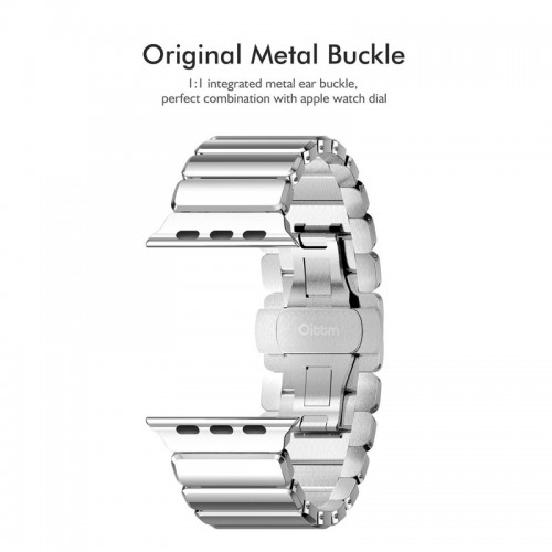 Stainless Steel Link Bracelet Metal Double Button Folding Clasp Band For 42 MM Apple Watch - Silver