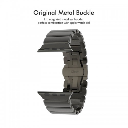 Stainless Steel Link Bracelet Metal Double Button Folding Clasp Band For 42 MM Apple Watch - Gray