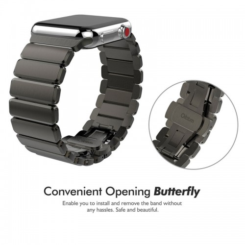 Stainless Steel Link Bracelet Metal Double Button Folding Clasp Band For 42 MM Apple Watch - Gray