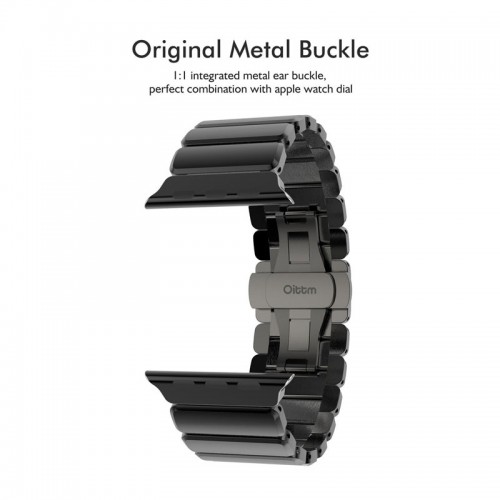 Stainless Steel Link Bracelet Metal Double Button Folding Clasp Band For 42 MM Apple Watch - Black