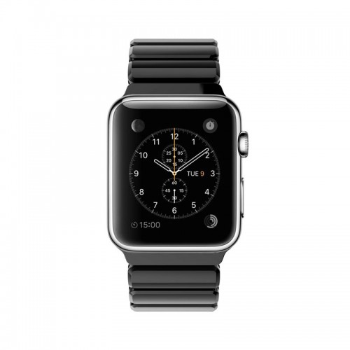 Stainless Steel Link Bracelet Metal Double Button Folding Clasp Band For 42 MM Apple Watch - Black
