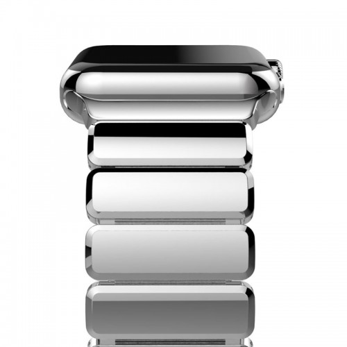 Stainless Steel Link Bracelet Metal Double Button Folding Clasp Band For 42 MM Apple Watch - Silver
