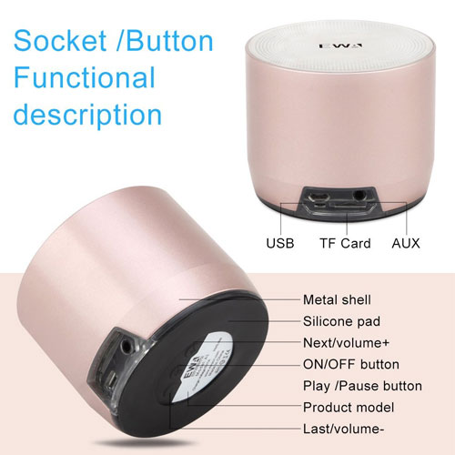 EWA Portable Metal Wireless Speaker with Passive Subwoofer, Enhanced Impactive Bass - Gray