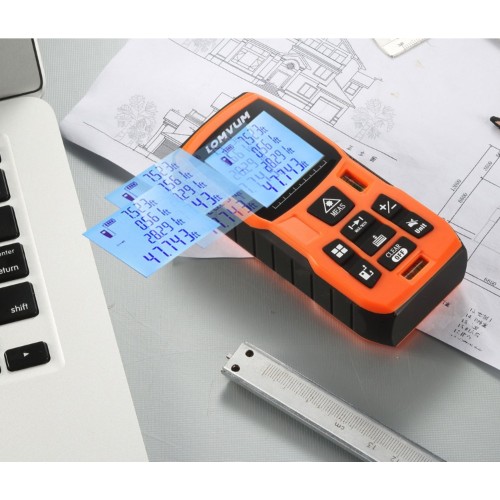 Lomvum Distance Measuring Laser Scale with 2 Bubble Levels and Backlit LCD Display