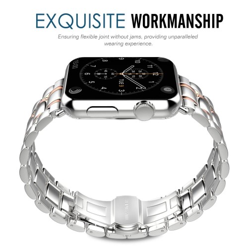 Modern Stainless Steel Ergonomic Design Wristband for Apple Watch 42mm - Silver/Rose Gold