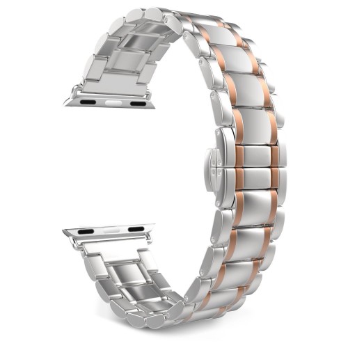 Modern Stainless Steel Ergonomic Design Wristband for Apple Watch 42mm - Silver/Rose Gold