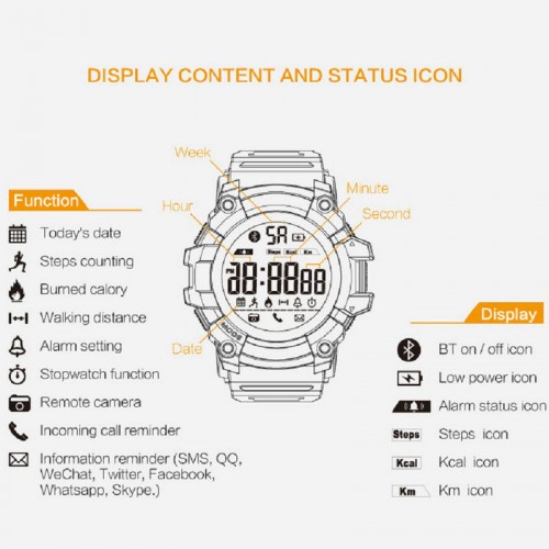 Bluetooth Water Resistance Sports Smartwatch - Red