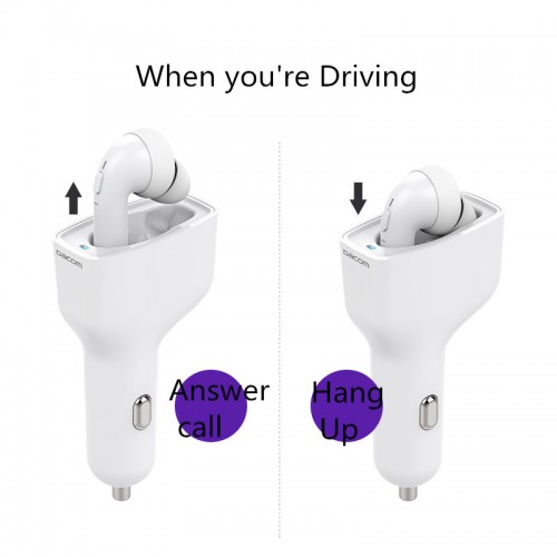 DACOM TWS Bluetooth Earphone With Car Charger - White