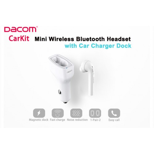 DACOM TWS Bluetooth Earphone With Car Charger - White